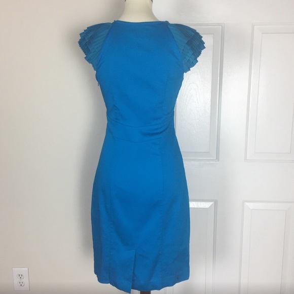 Ted Baker London Vibrant Blue V-Neck Ruffle Neck/Sleeves Cotton Cocktail Dress M - Picture 3 of 16